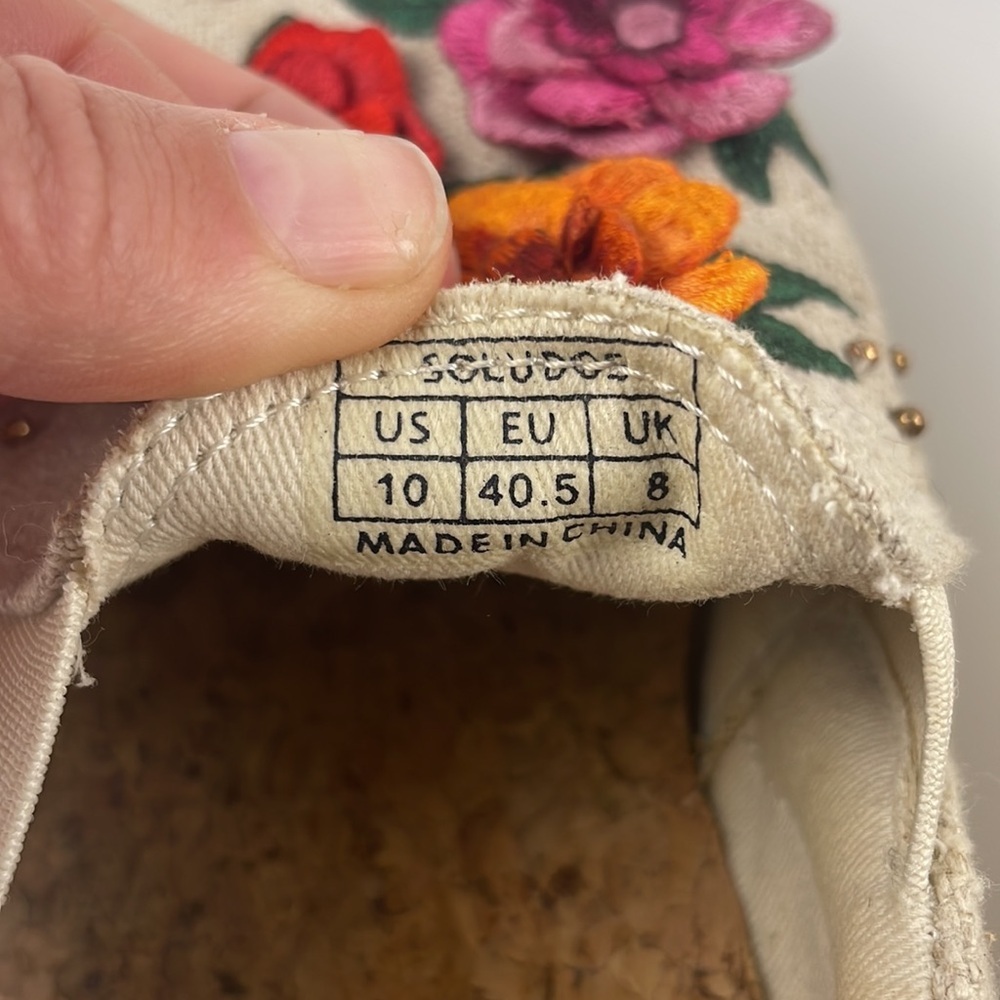 Soludos x Anthropologie | embroidered bahia floral slip on neutral boat shoe 10 - Picture 10 of 11